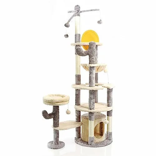 Fudajo Kratzbaum im Kaktusdesign 172 cm - Aktivitätskratzbaum im attraktiven Kaktusdesign, ideal für Mehrkatzenhaushalte. Mit geräumigem Katzenhaus, Liegemulde und robusten Sisalstämmen fördert er das Kratzverhalten und die Aktivität Ihrer Katzen.