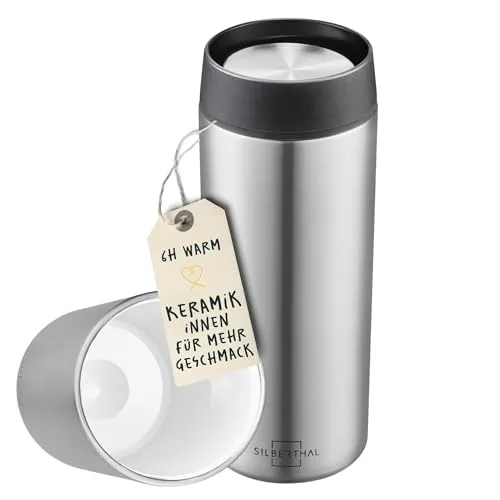 SILBERTHAL Thermobecher 350ml Edelstahl – Auslaufsicherer Kaffeebecher mit Keramik - Thermostassen & -becher mit feiner Keramik im Inneren für authentischen Geschmack. 100% auslaufsicher und doppelwandig isoliert – hält Getränke bis zu 6h warm.