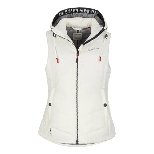Dry Fashion Damen Steppweste Rügen mit abnehmbarer Kapuze - Leichte Weste mit taillierten Schnitt in Cremeweiß Größe 40