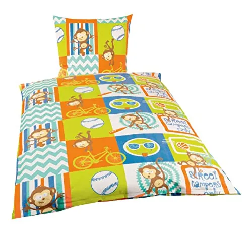 Bierbaum 1B Kinder Biber Bettwäsche 135x200cm Fee Prinzessin Elch Katze Baustelle Bär Meerjungfrau Fledermaus Polizei, Farbe:Affenbande