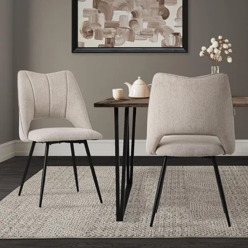 ML-Design Esszimmerstühle 2er Set Beige - Stilvolle und bequeme Esszimmerstühle mit hochwertigem Polyesterbezug und stabilen Metallbeinen, ideal für jedes Zuhause – erleben Sie höchsten Sitzkomfort!