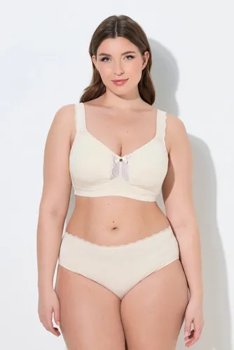 Ulla Popken Soft-BH ohne Bügel mit Spitzendetail in Beige/Orange 85B - Modischer Soft-BH ohne Bügel mit extrabreiten, gepolsterten Trägern für hohen Tragekomfort. Ideal für den täglichen Einsatz und in eleganten Farben gehalten.