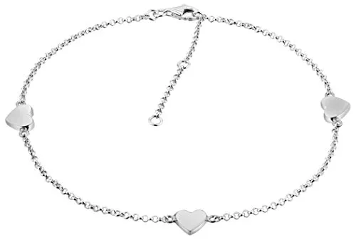Nenalina Fußkettchen Silber mit 3 Herz-Anhängern - Elegantes Fußkettchen für Damen aus 925 Sterling Silber, verstellbar von 23-27 cm. Perfektes Sommer-Accessoire mit zarten Herz-Anhängern, ideal als Geschenk für besondere Anlässe.