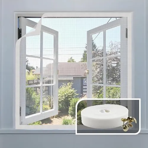 AMIGO Fliegengitter Fenster mit Innovativer klettband, 150x180cm, Das Material ist Glasfaser, Fliegennetz & Mückennetz für Fenster -Weiß