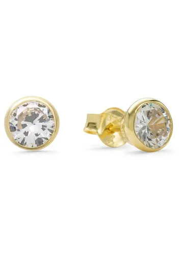Amor Ohrstecker Damen, Zirkonia Gold 0,6 cm - Ohrringe für Damen aus 375er Gold mit funkelndem Zirkonia, ideal für Alltag und besondere Anlässe. Kommt in einer eleganten Schmuck Geschenkbox.