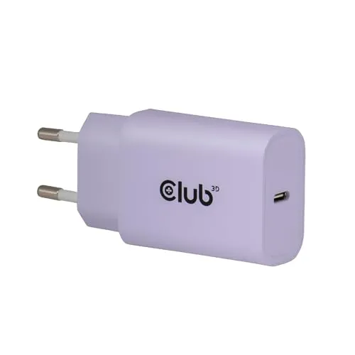 Club3D Lifestyle USB-C Ladegerät 30Watt - 2 Stück in Lila - Smartphones Power & Connect - Schnelles Laden mit 30Watt für optimale Leistung und stylisches Design in lila.