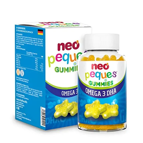 Neo Peques Omega 3 & DHA Gummies (30 Einheiten), Nahrungsergänzungsmittel für Kinder ab 3 Jahren, vegane Algenöl-basierte Gummies mit Omega 3, DHA, Cholin & B-Vitaminen, Zitronengeschmack
