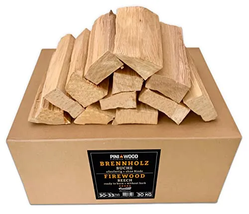 PINI Grillholz OHNE RINDE Buche 30 Kg - Premium Brennholz aus 100% Buche, ideal für Pizzaofen, Grill und Kamin. Hoher Brennwert und intensives Raucharoma für perfektes Grillvergnügen.