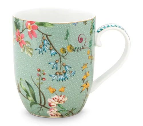PiP Studio Becher Jolie Flowers Blue Becher mit Henkel klein 0,145 l, Porzellan, Mug Small Jolie Flowers Blue 145ml