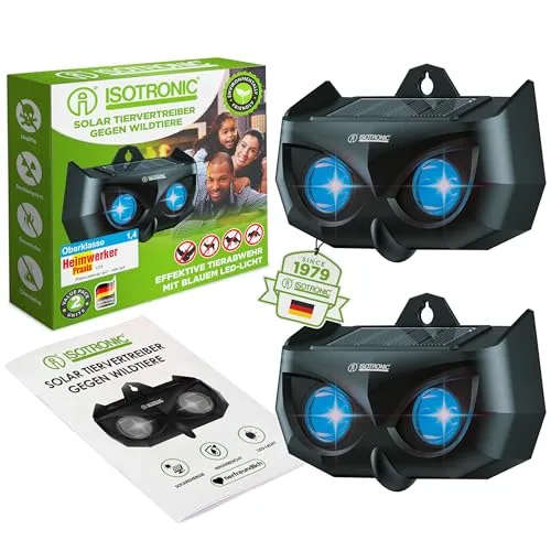 ISOTRONIC Solar Tiervertreiber mit Blaulicht | gegen Wildtiere wie Waschbären, Rehe, Füchse, Wildschweine u.v.m.