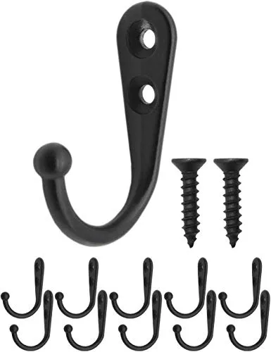 Fuxxer 10x Klassische Eisen-Haken für Garderobe, Handtücher, Deko, 42x26mm schwarz