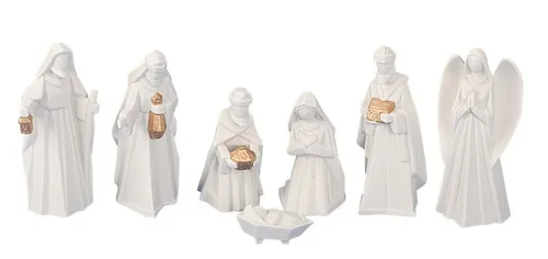 Geschenkestadl Krippenfigur Krippenfiguren 7 teiliges Set 13 cm Weiß Gold Krippe Weihnachten (7 St)