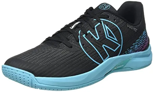 Kempa Herren Attack Two 2.0 Handballschuh, Schwarz/Aqua, 44.5 EU - Herren-Handballschuhe mit innovativem Matryx 2.0-Netz aus Polyamidfasern für optimale Stabilität und Atmungsaktivität.