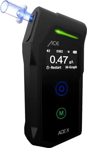 ACE-Instruments Alkoholtester X - Digitales Alkoholmessgerät mit OLED-Display - Alkoholtester mit 99,1 % Genauigkeit, ideal für polizeigenaue Tests. Elektrochemischer Sensor und benutzerfreundliche Software für einfache Handhabung.