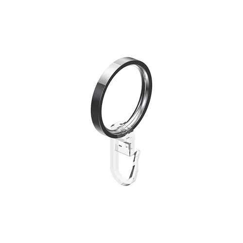 INTERDECO Gardinenstangen Gardinenringe, aus Metall, Chrom, Flachringe mit Faltenhaken für Vorhangstangen 20 mm, Ringe in 33 x 27 mm, Typ 1120506, 10 Stück