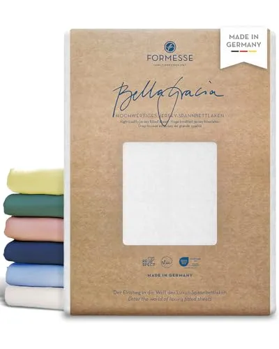 Formesse – Bella Gracia Alto Jersey Spannbettlaken Boxspringbett 90x190-100x220cm - bis 40cm Höhe - 97% Baumwoll-Kompaktgarn und 3% Elastan/Spannbetttuch aus Deutschland – Farbe Weiß