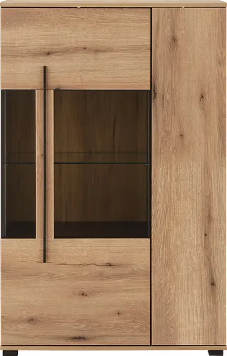 Wohnzimmer-Vitrinenschrank 90 cm breit in Eiche mit 2 Türen & 1 Glaseinlegeboden COLORADO-61