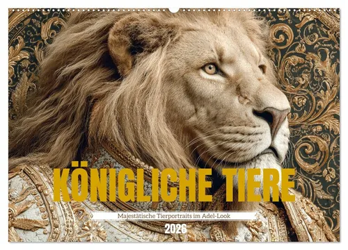 CALVENDO Wandkalender KÖNIGLICHE TIERE - Majestätische Tierportraits im Adel-Look (Wandkalen