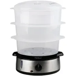 Aigostar 9L Elektrodampfgarer mit Timer, 3 stapelbare Körbe, 800W, Automatische Abschaltung, Edelstahl, BPA-frei, Silber/Schwarz.