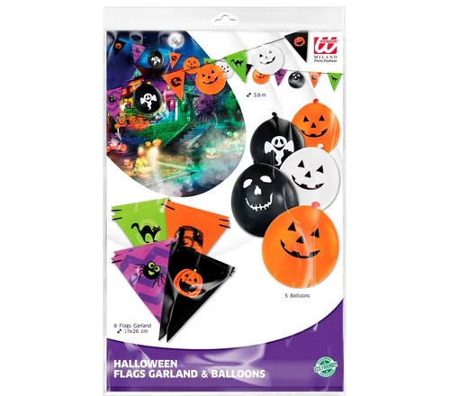 HALLOWEEN DEKO GIRLANDE 3,6 M & LUFTBALLONS NEU