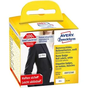 Zweckform Dymo-Etiketten für Dymo 11356, weiß, 41x89mm 1 Rolle Namensschilder Papier ablösbar