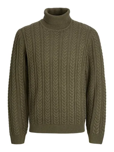 Jack & Jones Premium Strickpullover mit Zopfmuster in Oliv, Größe S - Strickpullover für Herren mit klassischem Zopfmuster und Rollkragen, aus hochwertigem Material-Mix für hohen Tragekomfort den ganzen Tag.