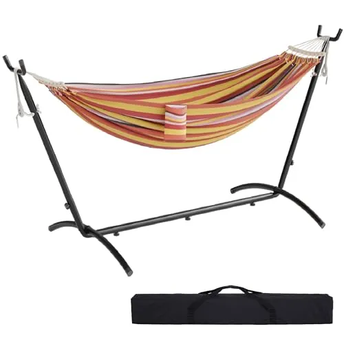 Mondeer Hängematte mit Gestell für 2 Personen - Rot - Robuste Doppel-Hängematte mit 270 kg Tragfähigkeit und atmungsaktiver Liegefläche. Ideal für Garten, Balkon oder Terrasse. Einfach transportierbar und schnell montiert für entspannte Stunden im Freien.