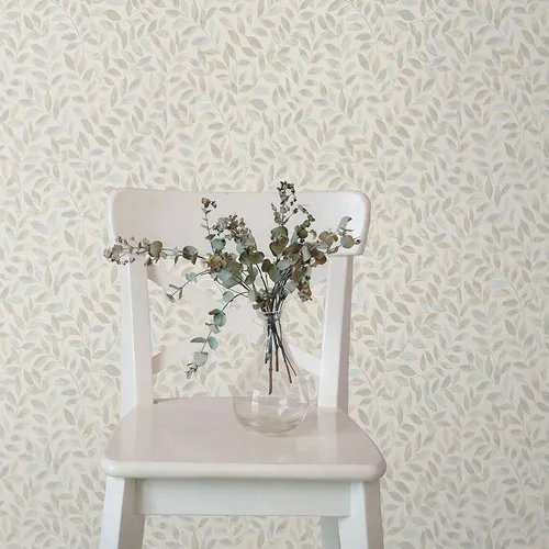 Vliestapete Blätter Muster Floral Ranken Creme Blau Grün 10462-02 (2,30€/1qm)