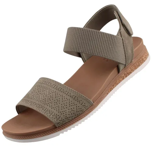 Skechers Bobs Desert Kiss Low Damen Sandale Grün – Bequemer Style - Modische Damen Sandale mit filigraner Lochung und anpassbarem Knöchelriemen. Ideal für den Sommer, aus 100% veganen Materialien und maschinenwaschbar für einfache Pflege.