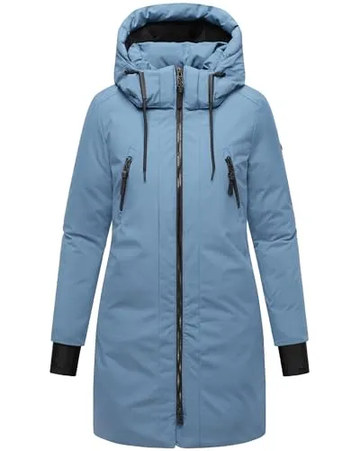 Navahoo Damen Wintermantel Parka mit abnehmbarer Kapuze und Rucksackträgern – Dusty Blue, Größe 4XL - Stylischer Wintermantel mit funktionalem Design und abnehmbarer Kapuze. Ideal für kalte Tage, bietet er durchdachte Details und angenehmen Tragekomfort für Alltag und Outdoor-Aktivitäten.