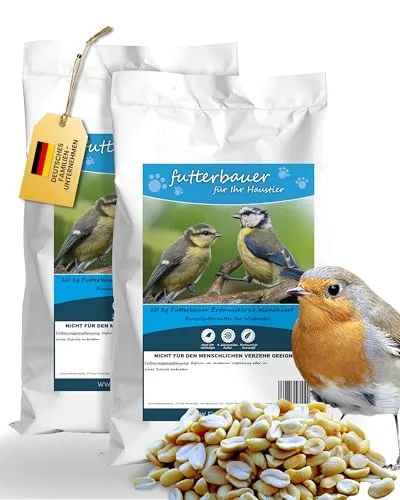 Futterbauer Erdnüsse blanchiert 2 x 10 kg - Vogelfutter mit schalenlosen Erdnüssen für Wildvögel & Eichhörnchen, reich an Eiweiß und Vitaminen für ganzjährige Fütterung – ideal für eine hygienische Fütterung.
