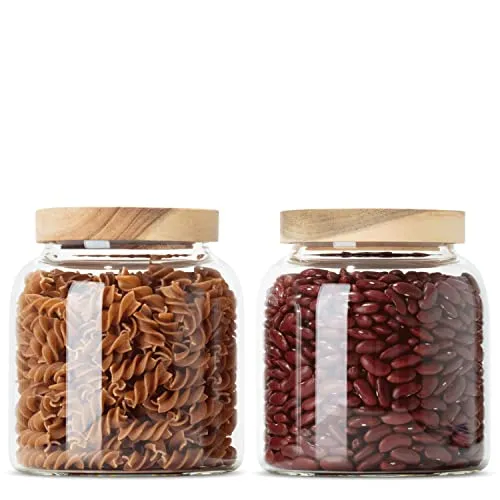 Econovo Vorratsdose Glas, Set 2-tlg. mit Holzdeckel