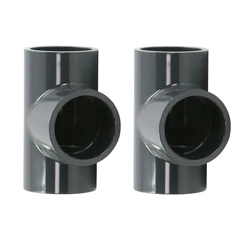 HAF 2X PVC Fittings T-Stück 90° mit 50mm | Klebemuffe x Klebemuffe x Klebemuffe | Verbinder aus grauem PVC-U | PN16 für PVC Rohr, Poolfitting, Pool, Schwimmbad, Poolverrohrung, Druckleitung & Teich