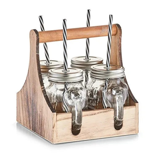 Zeller 19746 Trinkgläser-Set, 5-TLG., Glas/Metall/Holz, ca. 20 x 22 x 22 cm