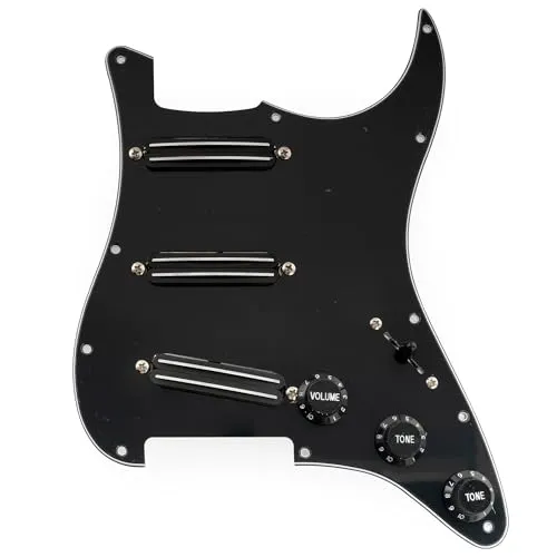 Musiclily Pro-SE ST-DPHC SSS Vorverdrahtetes Schlagbrett Pre-Wired Pickguard mit Keramik Mini Rail Humbucker für Strat Style E-Gitarre, 3-lagig Schwarz