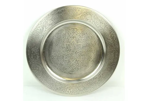Casa Moro Tablett Marokkanisches Serviertablett Hoyam Silber aus Marrakesch, Metall, (Eid Mubarak, 1-tlg), Ramadan Teetablett Dekotablett
