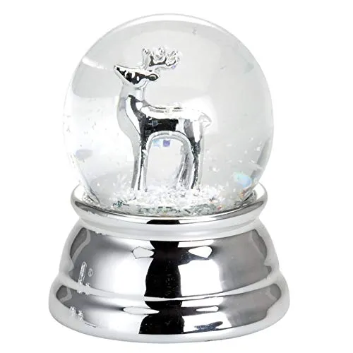H.Bauer jun. Kleine versilberte Mini Glas Schnee-Kugel mit Rentier Ø 4.5 cm - Chrismas Deko Schüttelkugel - Traumkugel für Winter & Weihnachten