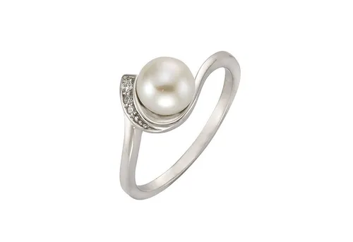 Eleganter Zeeme Pearls Ring aus Silber 925 mit Perle und Zirkonia - Damenring aus rhodiniertem 925 Sterling Silber, verziert mit einer weißen Muschelkernperle und funkelnden Zirkonia-Steinen – das perfekte Accessoire für jeden Anlass.