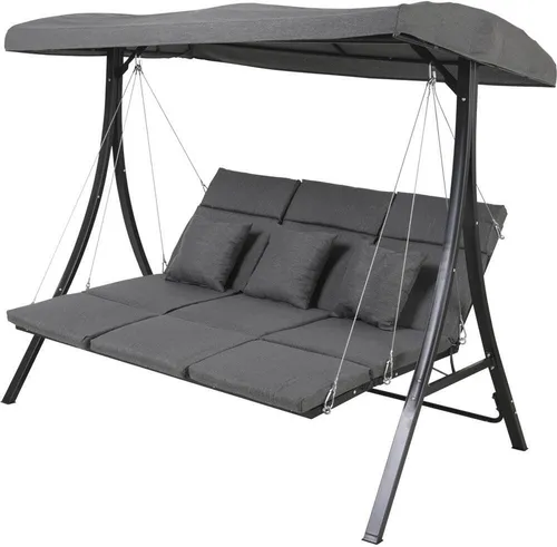 Madeira Gartenschaukel Stahl Olefin Schwarz - Modern und robust - Gartenmöbel: Stilvolle Gartenschaukel für 3 Personen, pulverbeschichtet und wetterfest, ideal zum Entspannen im Freien.