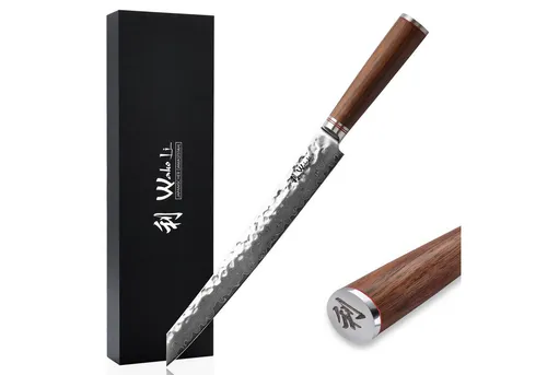 Wakoli Nussbaum Premium Tranchier- & Fleischmesser - Kochmesser aus 67 Lagen Damaststahl mit 27,5 cm Klinge, rasierscharf und ergonomischem Nussbaumholzgriff – ideal für präzises Tranchieren und als einzigartiges Geschenk.