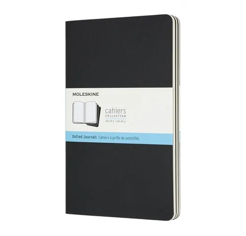 Moleskine Cahier mit gepunktetem Gittermuster, Kartonumschlag, 16 abtrennbare Seiten, Set aus 3 Heften, Großformat 13x21 cm, Farbe Schwarz