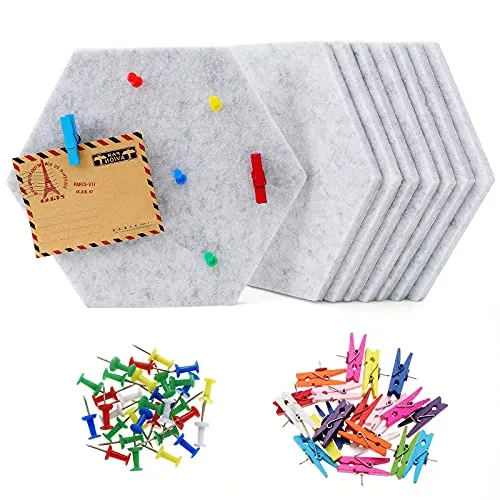 HonGien 8 Stück Filz Pinnwand Sechseckig,Selbstklebende Sechseckige Korkplatte, Hexagon Memotafeln für Foto Hängen, Büro Schlafzimmer und Wanddekoration, Grau