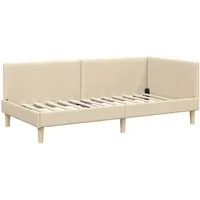 vidaXL Eckbettgestell Creme 90 x 190 cm - Modernes Eckbettgestell aus Stoff und beschichtetem Holz, ideal für platzsparende Schlafzimmer mit verstellbarem Kopfteil für optimalen Komfort.