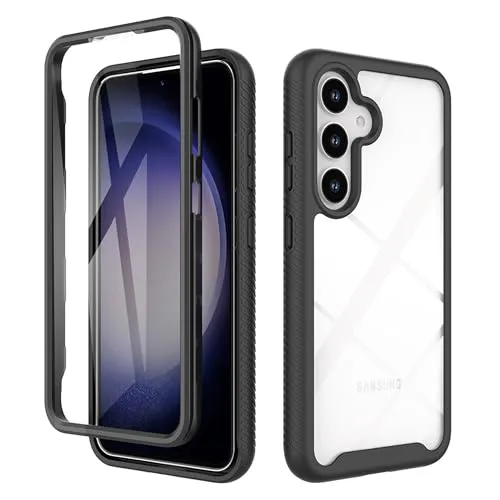 ESTH® Hülle für Samsung Galaxy S24 360 Grad Vollschutz Handyhülle Stoßfest Kratzfeste Staubdicht Klar Case Outdoor Panzerhülle mit Displayschutz und PC Bumper, Schwarz