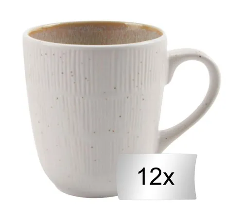 HIT Trading Tasse TIZIANA 12er Set, Beige und Weiß - Elegantes 12-teiliges Kaffeetassen-Set aus hochwertigem Steingut, spülmaschinen- und mikrowellengeeignet, ideal für täglichen Kaffeegenuss.