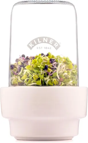 KILNER Sprossenglas-Set 0,5 Liter - Miniatur-Gewächshaus für Sprossen, aus Edelstahl und Glas, ideal für die gesunde Ernährung und einfaches Keimen zu Hause.