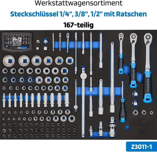 Sw-stahl Z3111 Profi Werkstattwagen Tt801 Schwarz I 8 Schubladen I 5 Schubladen Gefüllt I 341 Teilig I Werkstatt Rollwagen Mit Werkzeug Bestückt I Twin-lock I Werkstattwagen Kit I Voll Ausgestattet