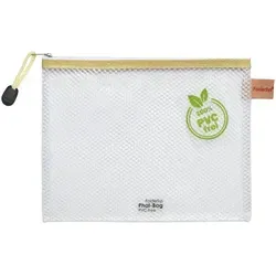 FolderSys PVC-freier Reißverschluß-Beutel B6 transparent/beige, weißer Reiß-