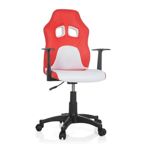 hjh OFFICE 670760 Kinder- und Jugenddrehstuhl Teen Game AL Kunstleder Rot/Weiß - Ergonomischer Kinderstuhl mit stufenloser Sitzhöhenverstellung, langlebigem Kunstlederbezug und weicher Polsterung für optimalen Komfort beim Spielen und Lernen.