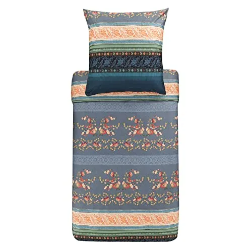 Bassetti Bettwäsche Garnitur Orosei G1 aus Baumwolle Mako-Satin in der Farbe Grau 2-Teilig mit Reißverschluss, Maße: 135cm x 200cm, 80cm x 80cm, 9323451